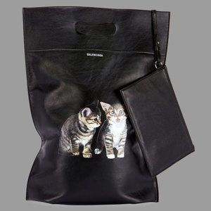 Balenciaga Leather Shopper Tote Bag with Kittens